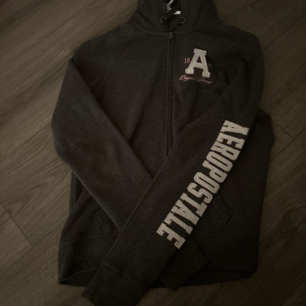 Aeropostale Men's Dark Gray Zip-Up Sweater